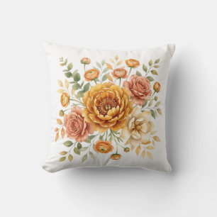 Vintage-Ocker- und Rosenblumenstrauß Kissen