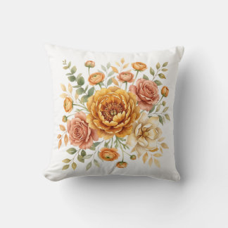 Vintage-Ocker- und Rosenblumenstrauß Kissen