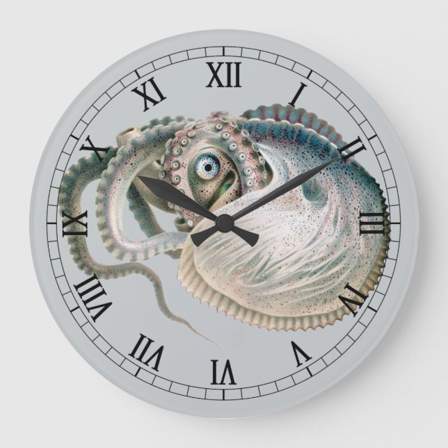 Vintage Octopus Argonaut, Meerestiere Große Wanduhr (Vorderseite)