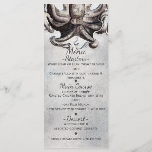 Vintage Octopus Beach Wedding Elegante Menu Card Menükarte
