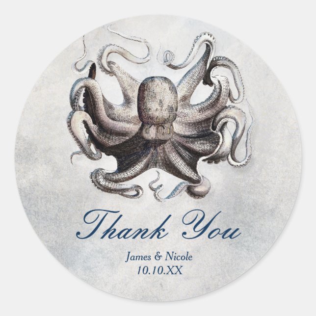 Vintage Octopus Beach Wedding Eleganter Sticker (Vorderseite)