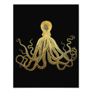 Vintage Octopus Gold Black Ink Coastal Nautic Ph Fotodruck