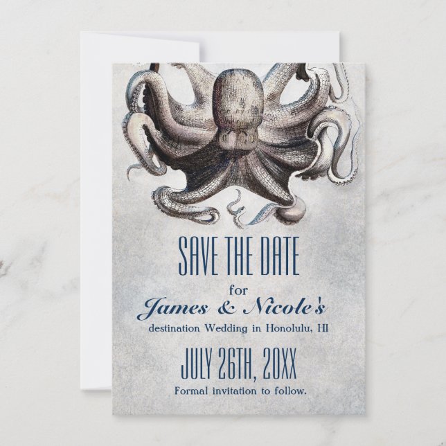 Vintage Octopus Hochzeit Sichern Sie das Datum der Save The Date (Vorderseite)