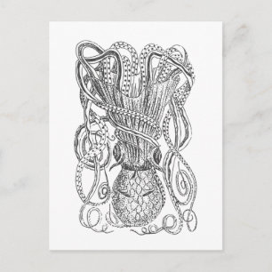 Vintage Octopus-Illustration in Schwarz/Weiß Postkarte