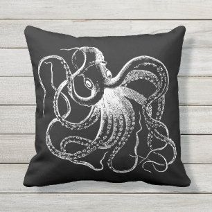 Vintage Octopus-Illustration Kissen