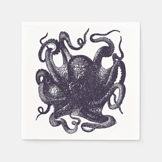 Vintage Octopus-Illustration Serviette (Vorderseite)