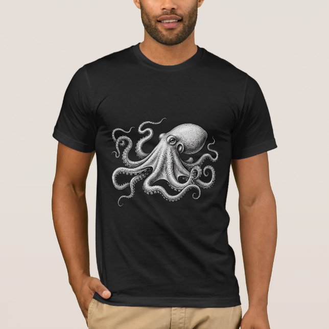 Vintage Octopus Nautical Fantasy Art T-Shirt (Vorderseite)