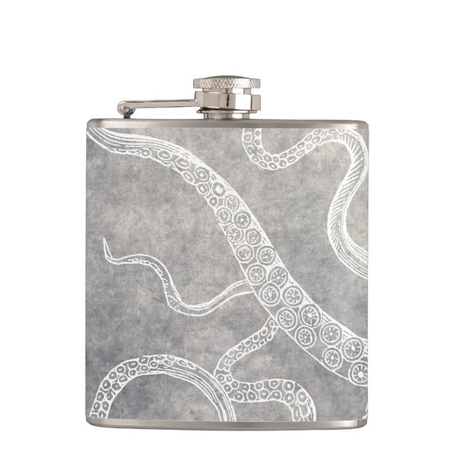 Vintage Octopus-Silberschnecke Flachmann (Vorderseite)