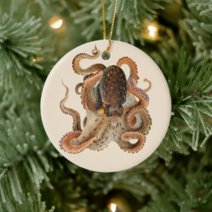 Vintage Octopus Vulgaris, Meerestiere Keramik Ornament