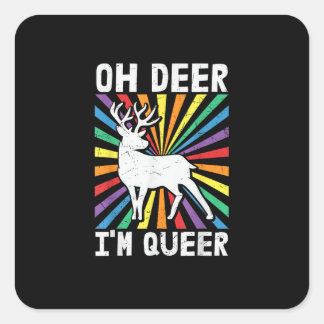 Vintage Oh Deer Ich bin Queer Pride LGBT Gay Lesbi Quadratischer Aufkleber
