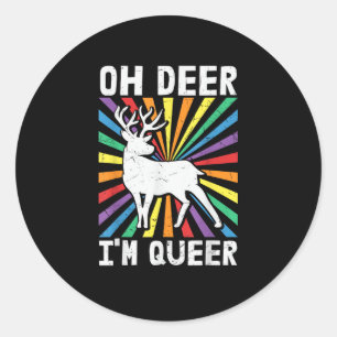 Vintage Oh Deer Ich bin Queer Pride LGBT Gay Lesbi Runder Aufkleber