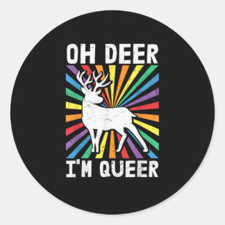 Vintage Oh Deer Ich bin Queer Pride LGBT Gay Lesbi Runder Aufkleber