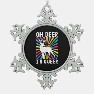 Vintage Oh Deer Ich bin Queer Pride LGBT Gay Lesbi Schneeflocken Zinn-Ornament