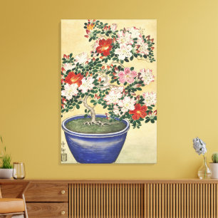 Vintage Ohara Koson Azalee in Blauem Topf Kunst Leinwanddruck