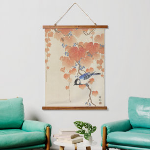 Vintage-Ohara-Koson-Japanischer-Vogel-Kunst-Druck Wandteppich Mit Holzrahmen