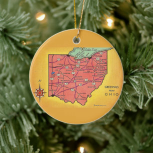 Vintage-Ohio-Kartenornament Keramik Ornament