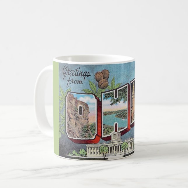 Vintage-Ohio-Postkarten-Tasse Kaffeetasse (Vorderseite Links)