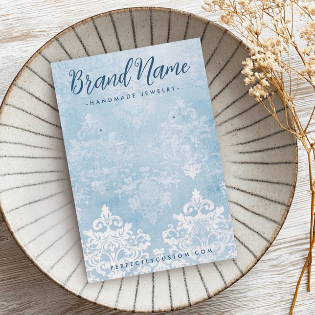 Vintage Ohrring-Staubkiste (Vintage lace damask dusty blue earring card)