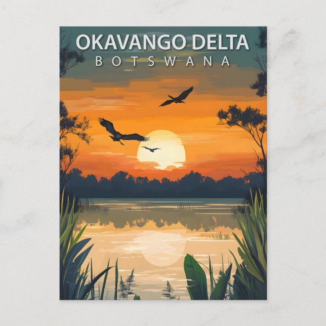 Vintage Okavango Delta Botswana Travel Postkarte (Vorderseite)