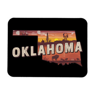 Vintage Oklahoma illustrierte Staatsreisekarte Magnet