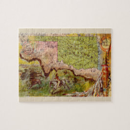 Vintage Oklahoma Pictorial Indian Territory Map Puzzle
