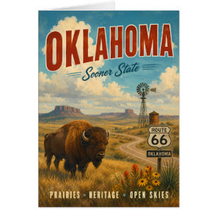 Vintage Oklahoma-Reiseposter mit Bison und Route