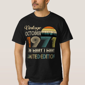 Vintage Oktober 1971 T-Shirt Retro Style Geburtsta