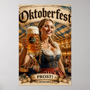 Vintage-Oktoberfest-fröhlicher-Saal-Plakat Poster