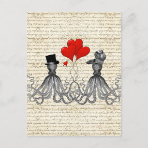 Vintage Oktopie und Herz Postkarte