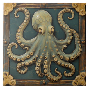 Vintage-Oktopus 3D-Effekt Nautilus Aquatisch Fliese