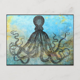 Vintage-Oktopus-Collage-Postkarte Postkarte