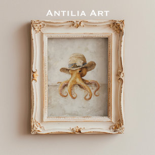 Vintage-Oktopus-Gemälde Rustikale Launenhaftigkeit Poster