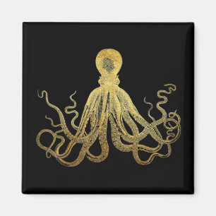 Vintage-Oktopus Gold-Schwarze Tinte Küsten-Nautik Magnet