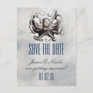 Vintage-Oktopus-Hochzeit Save The Date Postkarte