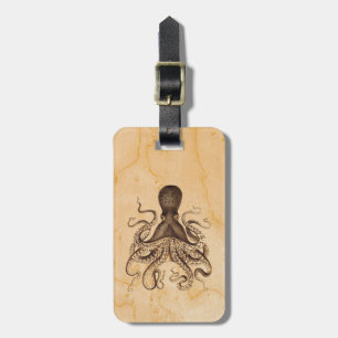 Vintage-Oktopus-Illustration in Brauntönen Gepäckanhänger