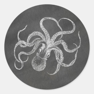 Vintage-Oktopus-Kreidetafel-Hintergrundvorlage Runder Aufkleber