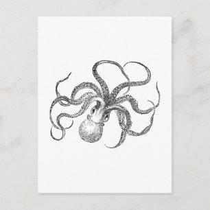 Vintage-Oktopus-Schablone Postkarte