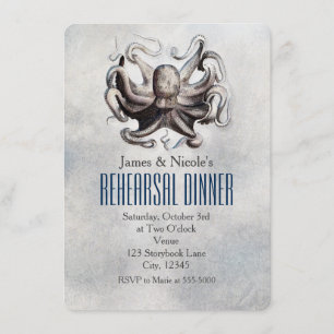 Vintage-Oktopus-Strand-Hochzeitsprobe-Karte Einladung