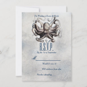 Vintage-Oktopus-Strand-Meersalz-Hochzeit-RSVP-Kart Einladung