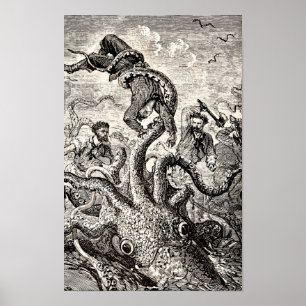 Vintage-Oktopus-Tintenfisch-Meeresleben-Segler Poster