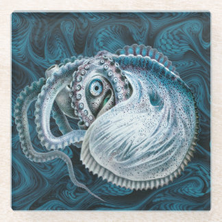 Vintage Oktopus Tintenfisch Nautilus Argonaut Glasuntersetzer