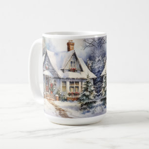 Vintage-Old-Fashioned-Haus-Weihnachts-Szene-Tasse Kaffeetasse