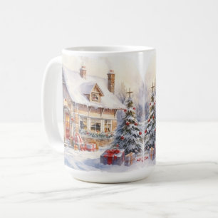 Vintage-Old-Fashioned-Haus-Weihnachtsszene-Tasse Kaffeetasse