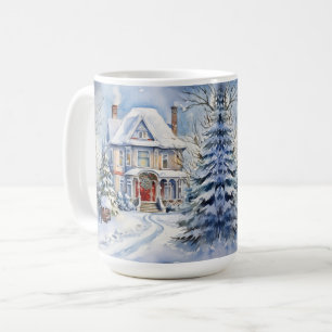 Vintage-Old-Fashioned-Haus-Weihnachtsszene-Tasse Kaffeetasse