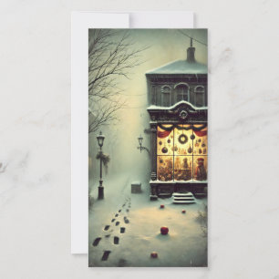 Vintage Old House Dark Snowy Night Holiday Card Feiertagskarte