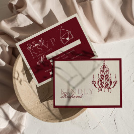 Vintage Old Money Dark Red Hand drawn Wedding RSVP Karte