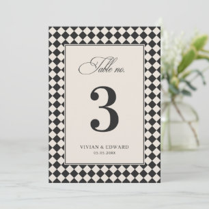 Vintage-Old-Money-Karo-Hochzeitstisch-Nummer Einladung