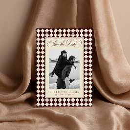 Vintage Old Money Preppy Checkered 2 Photo Wedding Save The Date