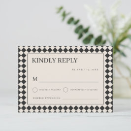 Vintage Old Money Preppy Checkered Wedding RSVP Karte
