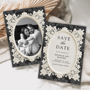 Vintage Old Money Schwarz Elfenbein Häkelspitze Ho Save The Date
